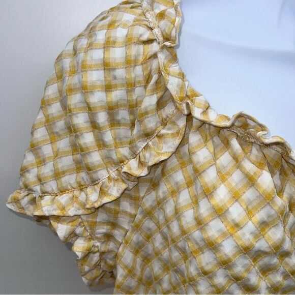 Max Studio Textured Blouse in Yellow/White Diagonal Plaid w/Ruffles & Ties-Sz L - Picture 4 of 11